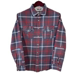 Gramicci Flannel Shirt Mens Red Plaid Cotton Long sleeve Flap Pockets Climb Hike